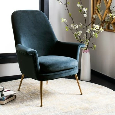 Aimee Velvet Arm Chair - Navy - Safavieh 3 Aimee Velvet Arm Chair - Navy - Safavieh
