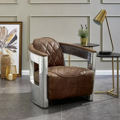 Riveted Leather Aviation Armchair Barrel Brown - HomeFare 3 Riveted Leather Aviation Armchair Barrel Brown - HomeFare