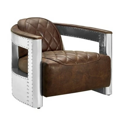 Riveted Leather Aviation Armchair Barrel Brown - HomeFare 4 Riveted Leather Aviation Armchair Barrel Brown - HomeFare - Image 2