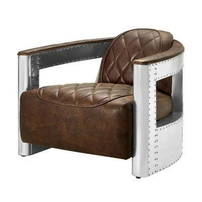 Riveted Leather Aviation Armchair Barrel Brown - HomeFare 5 Riveted Leather Aviation Armchair Barrel Brown - HomeFare - Image 3