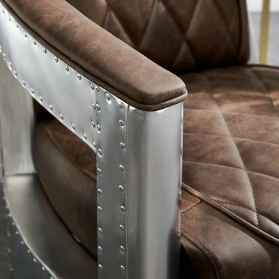 Riveted Leather Aviation Armchair Barrel Brown - HomeFare 8 Riveted Leather Aviation Armchair Barrel Brown - HomeFare - Image 6