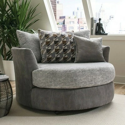 Saddlebrook T-Cushion Swivel Chair Light Gray/Gray/Brown - HOMES: Inside + Out 3 Saddlebrook T-Cushion Swivel Chair Light Gray/Gray/Brown - HOMES: Inside + Out