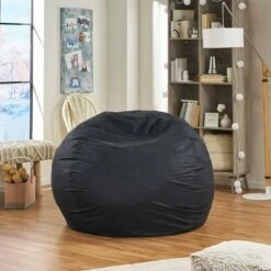 Madison Faux Suede Beanbag 5' - Christopher Knight Home Black -Living Room Chairs store unnamed file 9834