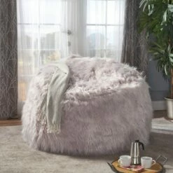 Lachlan Furry Bean Bag - Christopher Knight Home White -Living Room Chairs store unnamed file 9848